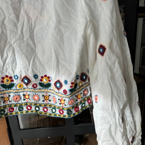 Zara Embroidered Set embellished beaded skirt top boho colorful long sleeve crop - Picture 10 of 14